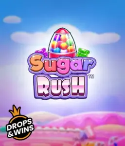 Скриншот игрового автомата Sugar Rush от Pragmatic Play, демонстрирующее волшебный мир конфет и сладостей. На переднем плане видны иконки в виде конфет и желейных мишек, окруженные яркой атмосферой. В верхней части расположен логотип игры Sugar Rush, подчеркивающий тематику слота.